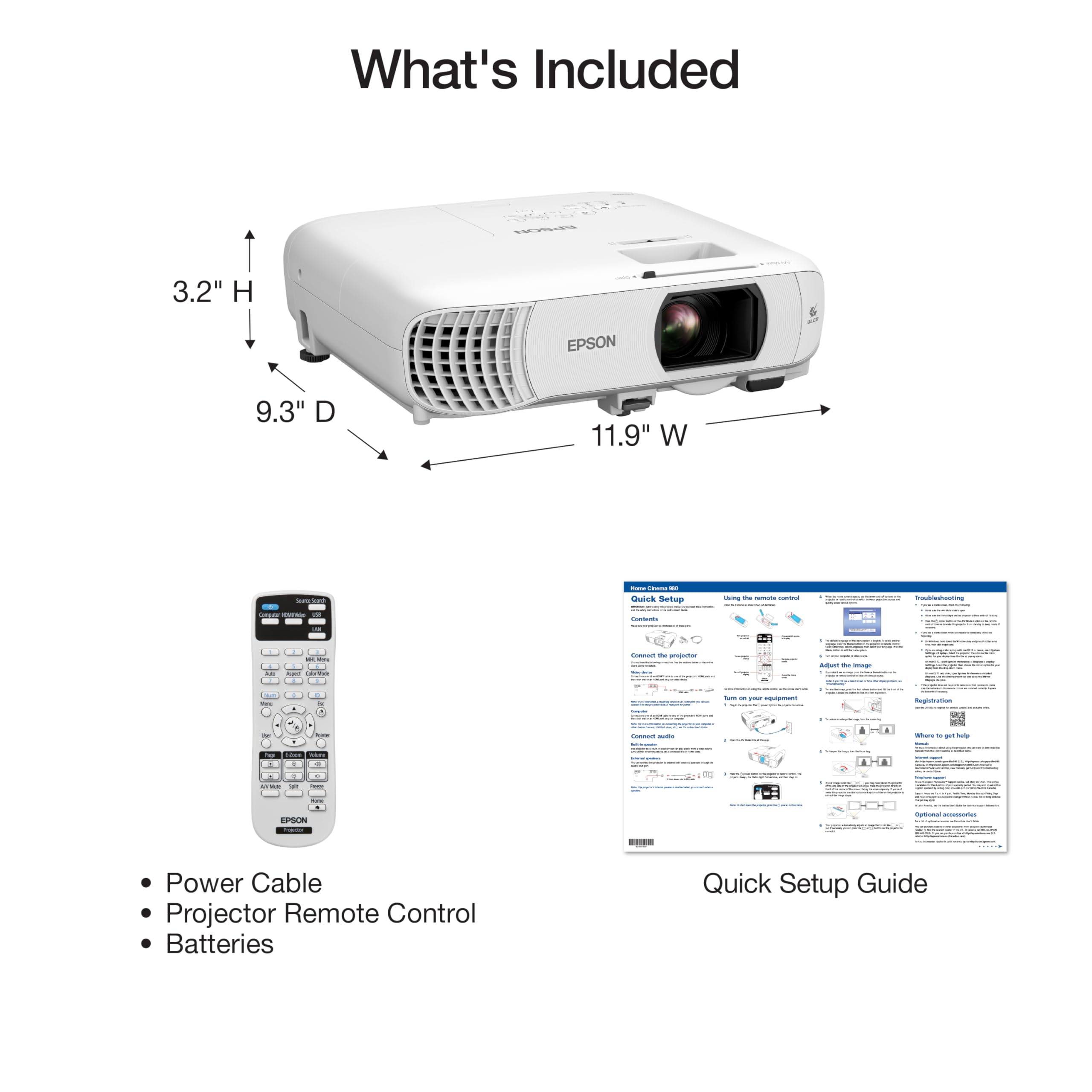 Epson Home Cinema 980 3-Chip 3LCD 1080p Projector, 4,000 Lumens Color and White Brightness, Streaming/Gaming/Home Theater, Built-In Speaker, Auto Picture Skew, 16000:1 Contrast, 2 HDMI Ports - Image 2