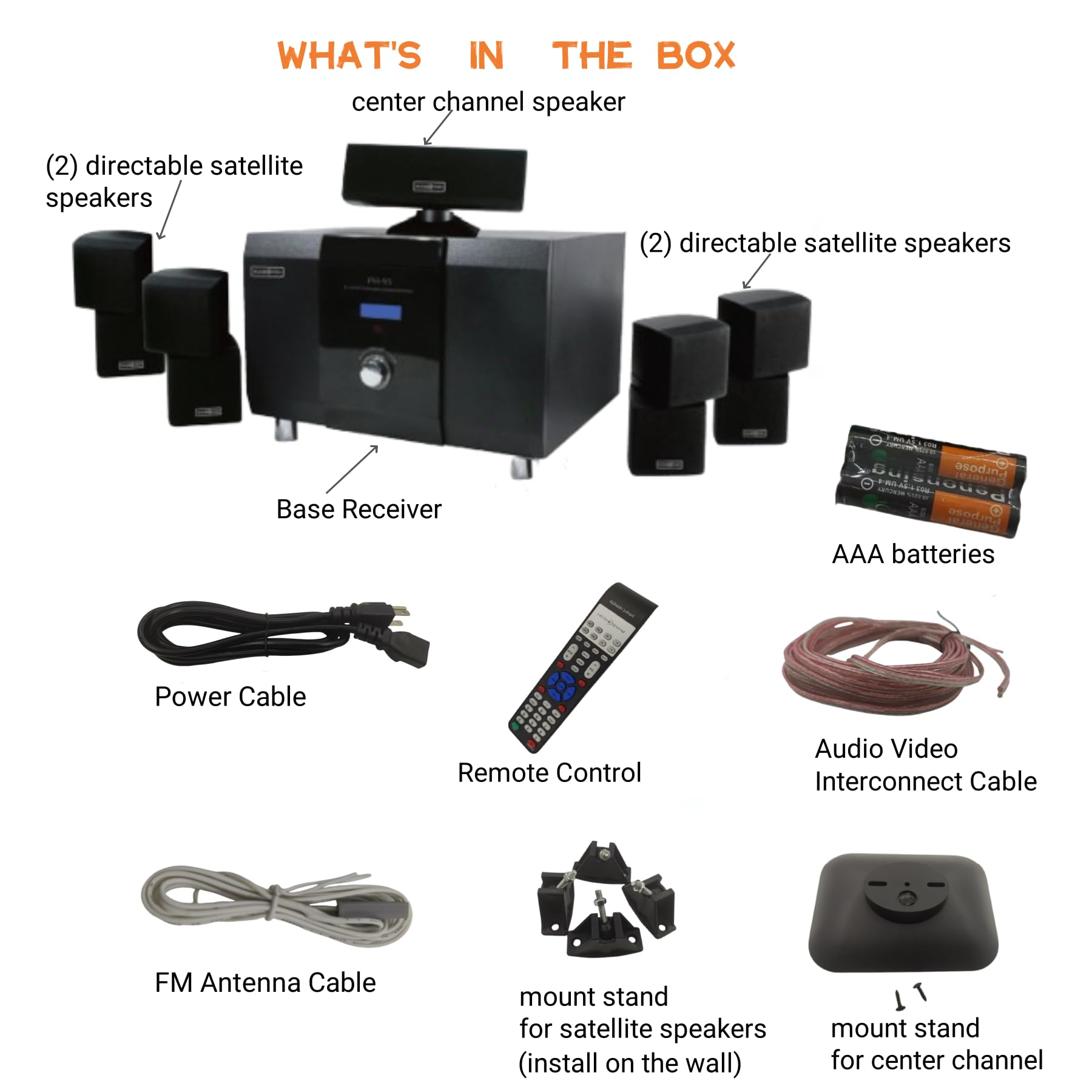 5.1 Channel Home Theater System with 10" Subwoofer, Bluetooth,5 Speakers, Remote, Radio, RCA- Perfect for Movies, Music, Karaoke - Image 2