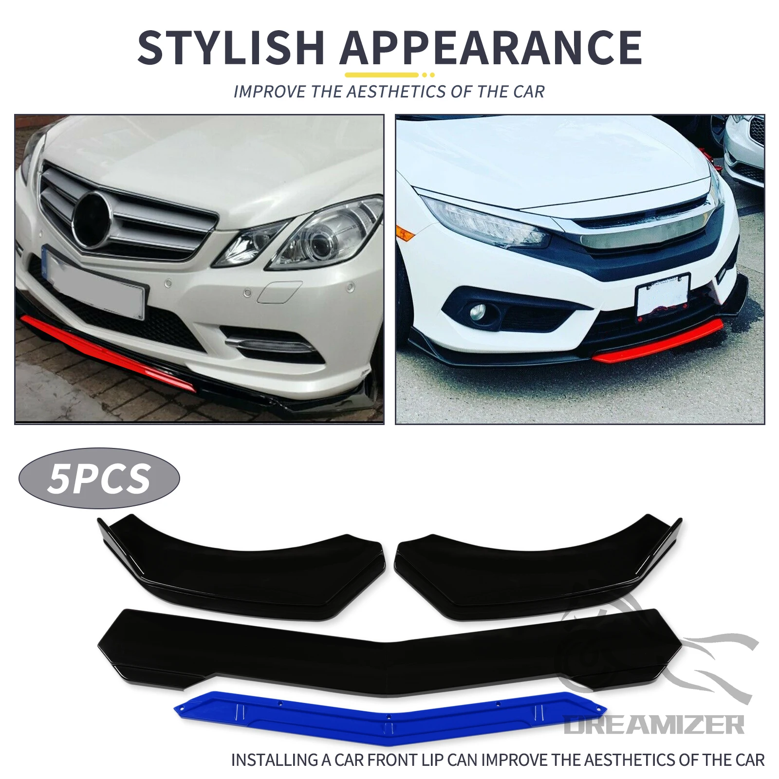 5Pcs/Set Universal Car Front Bumper Lip Chin Spoiler Splitter Diffuser Body Kit Black Carbon Printing Exterior Accessories Parts - Image 3