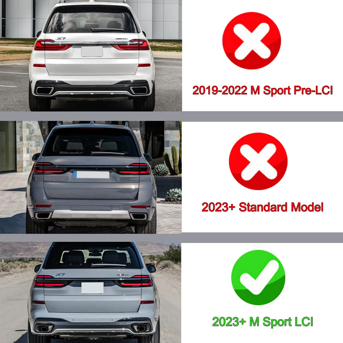 Replace FOR BMW X7 GLOSS BLACK Bumper Surround G07 Sport 4-door 2023 2024 FRONT SPLITTER REAR DIFFUSER SPOILER BODY KIT Refit - Image 6