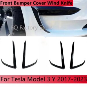 For Tesla Model 3 Y 2017 2018 2019-2023 Glossy Black/Carbon Look Car Front Bumper Fog Light Frame Spoiler Decoration Body Kit