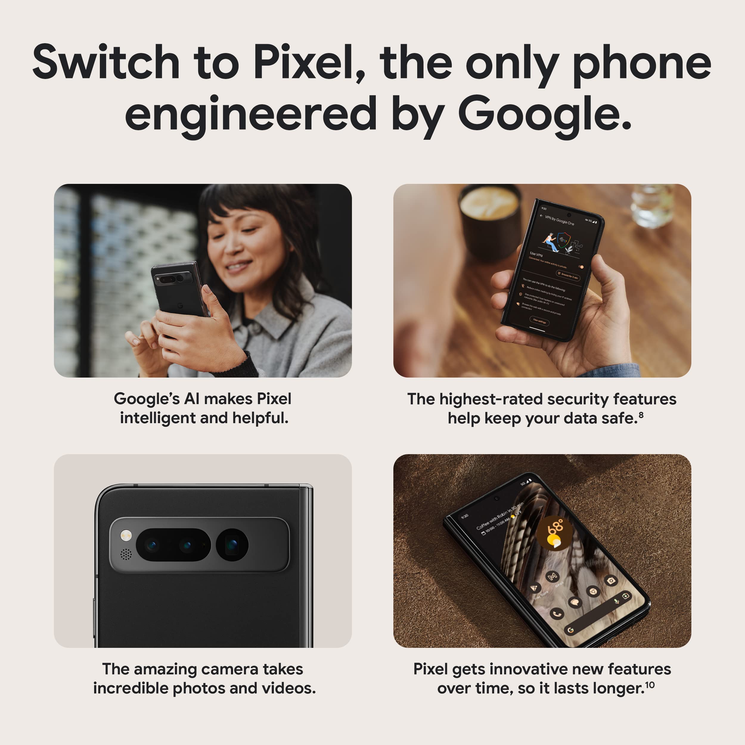 Google Pixel Fold - Unlocked Android 5G Smartphone with Telephoto Lens and Ultrawide Lens - Foldable Display - 24-Hour Battery - Obsidian - 256 GB - Image 8