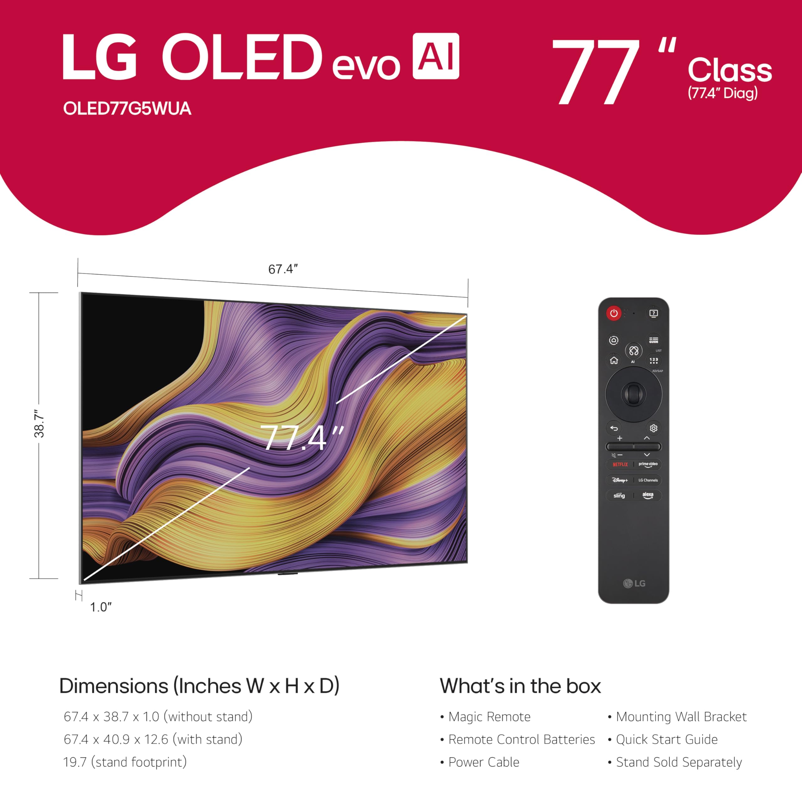 LG 77-Inch Class OLED evo AI 4K G5 Series Smart TV w/Dolby Atmos, Dolby Vision, HDR10, AI Super Upscaling 4K, Filmmaker Mode, Wow Orchestra, Alexa Built-in (OLED77G5WUA, 2025) - Image 16