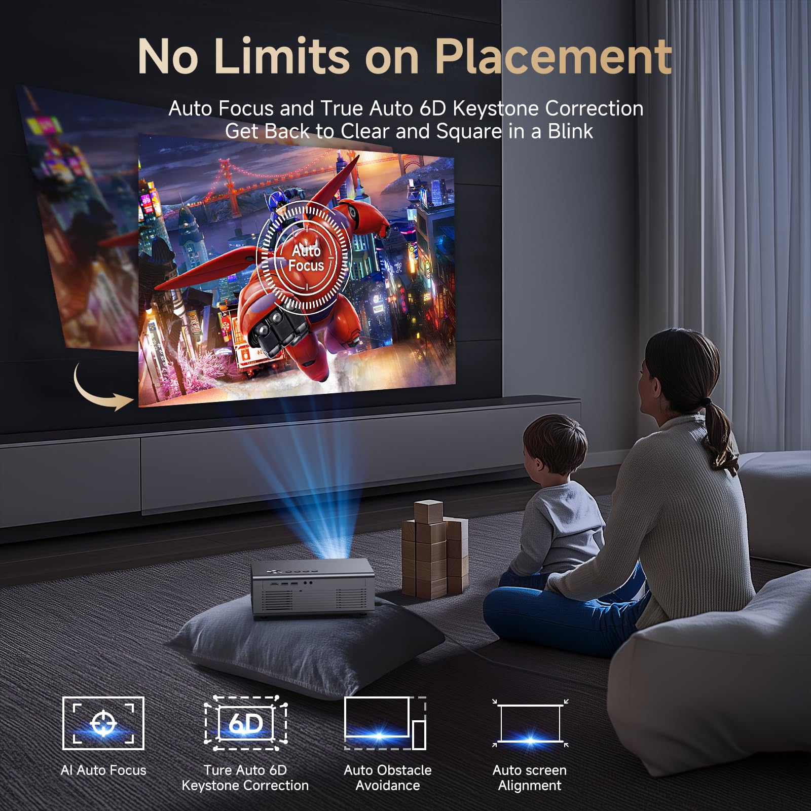 4K Projector with Built-in Apps, 1200ANSI Auto Focus&6D Keystone Dolby Audio Kogata Smart Projector with WiFi 6 Bluetooth Outdoor Movie Proyector for Home Theater HDR10+ UPGRADE - Image 5
