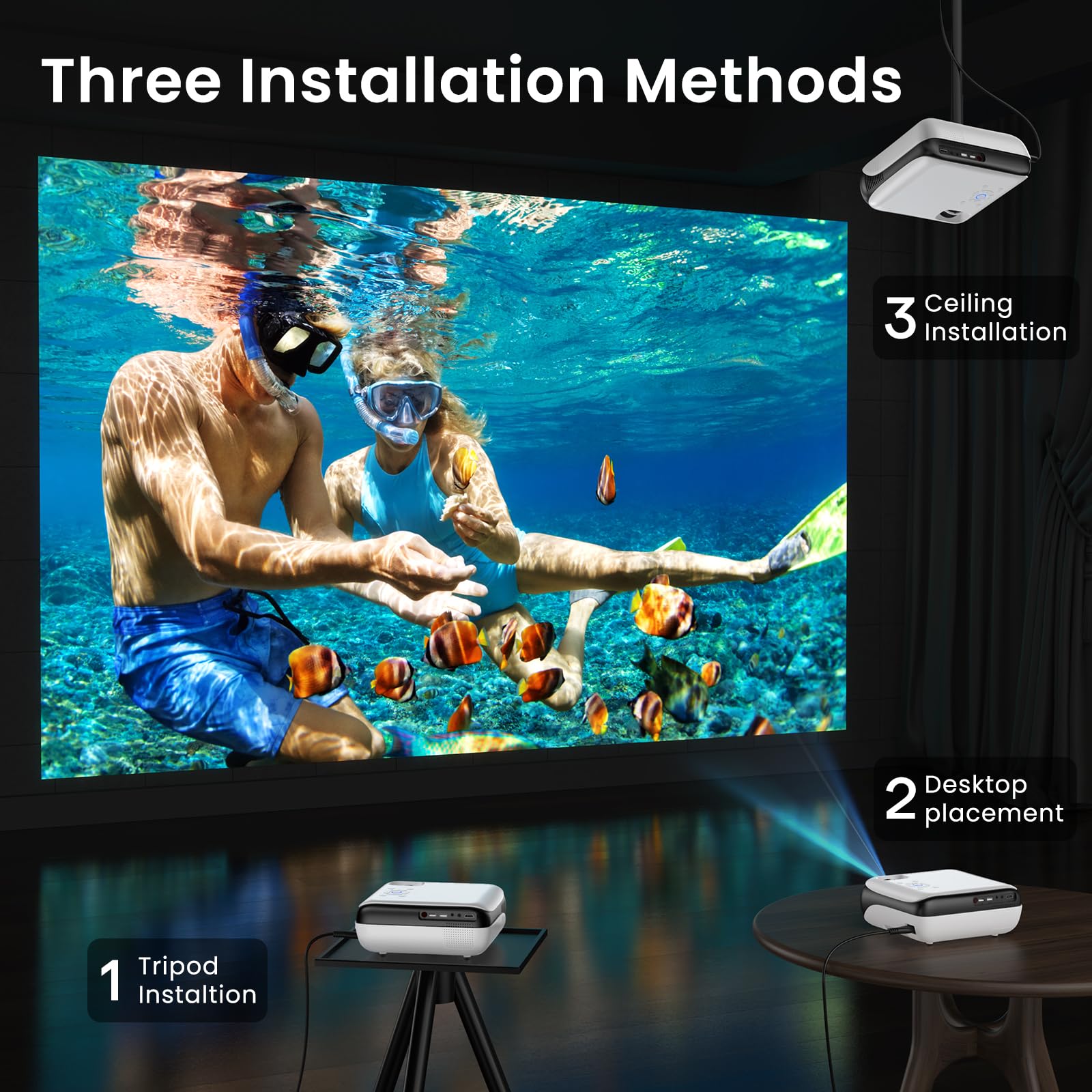 HAPPRUN Native 1080P Bluetooth Mini Projector, Full HD Portable Outdoor Movie Projector with Built-in Speaker, Compatible with Smartphone, HDMI, USB, AV, Fire Stick, PS5 for Home, Bedroom, Outdoor Use - Image 2
