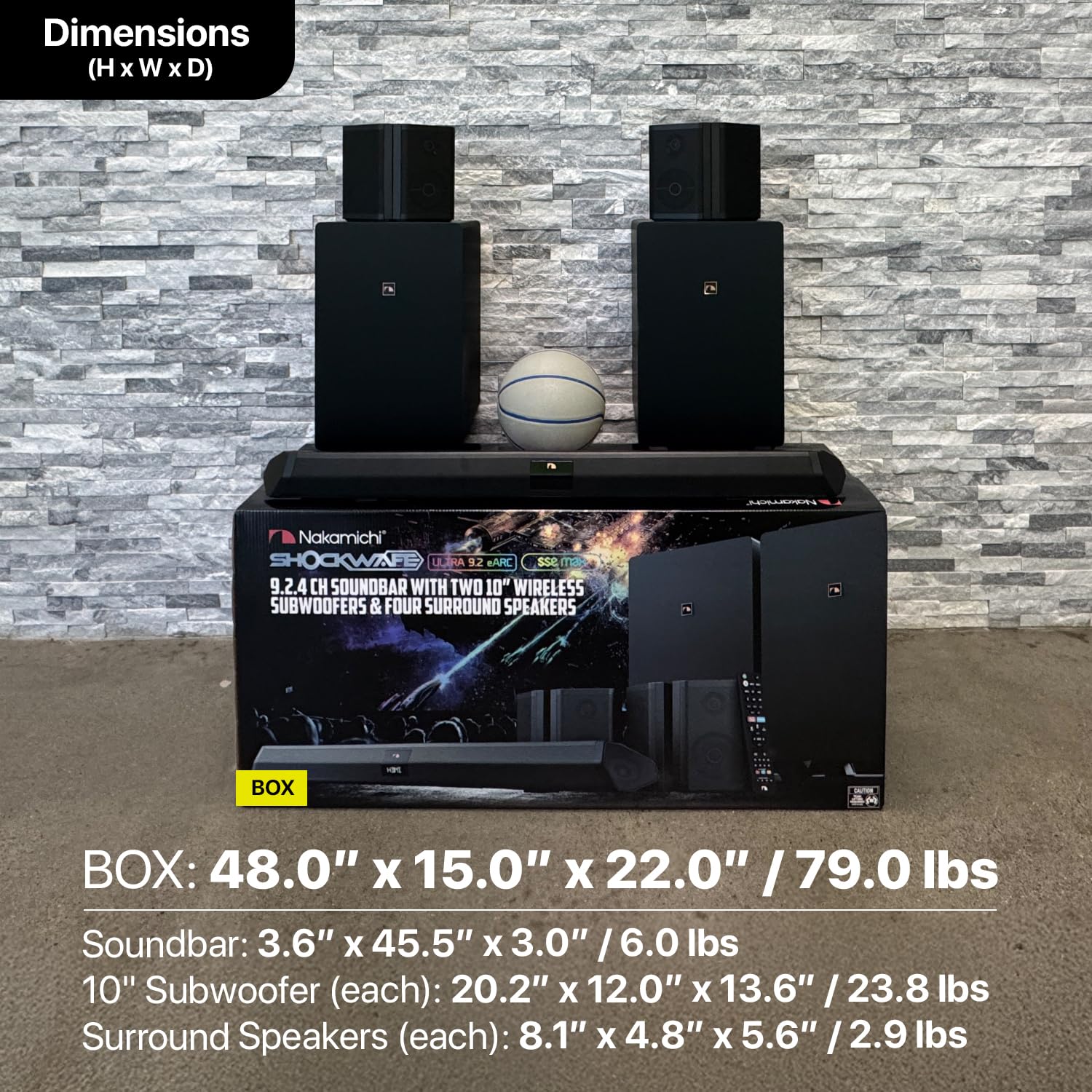 Nakamichi Shockwafe Ultra 9.2.4 Channel Dolby Atmos/DTS:X Soundbar with Dual 10" Subwoofers (Wireless), 4 Rear Surround Effects Speakers, eARC and SSE Max Technology (Flagship) - Image 8