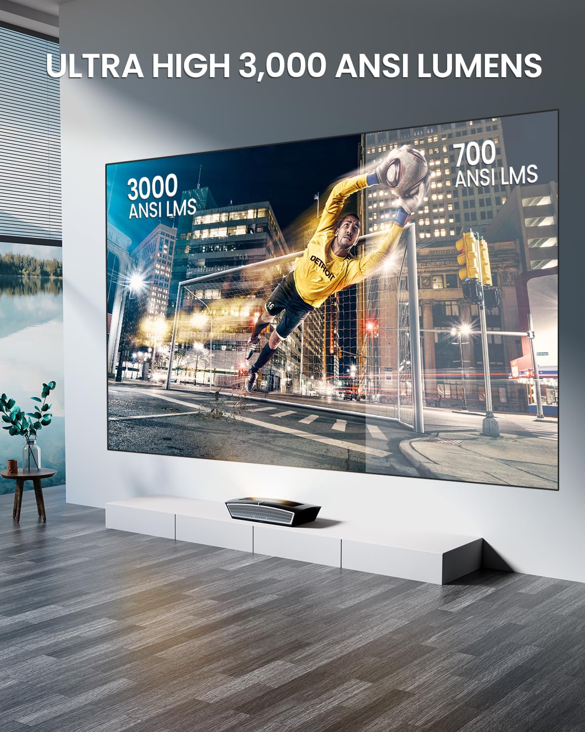 4K Smart Projector with Wifi and Bluetooth, 1080P Full HD Projector with Speaker, 3000 ANSI, WIFI6/5G, Ultra Short Throw, Triple UHD Laser TV with Android, HDR10 150", Home Bedroom Projector H6 - Image 7