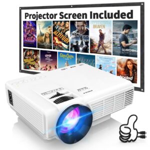 PANSEBA 1080P Mini Projector with Screen, Portable Home Theater Movie Projector with Two-Way Bluetooth, HDMI/USB Input for Smartphone/TV Stick, Ideal for Indoor & Outdoor Use
