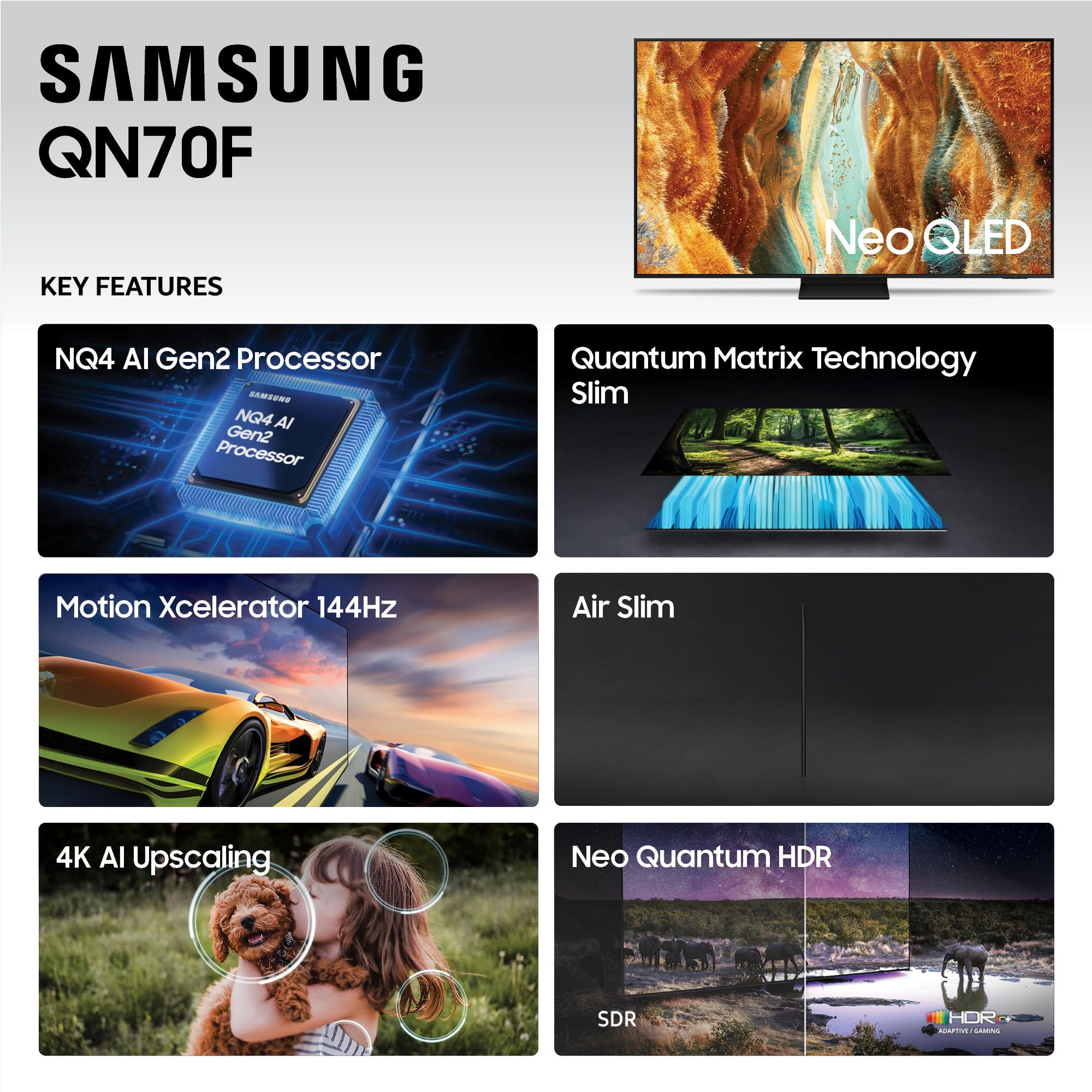 Samsung 55-Inch Class Neo QLED QN70F 4K Mini LED Smart TV (2025 Model) NQ4 AI Gen2 Processor, Quantum Matrix Technology Slim, Motion Xcelerator 144Hz, Samsung Vision AI, Alexa Built-in - Image 12