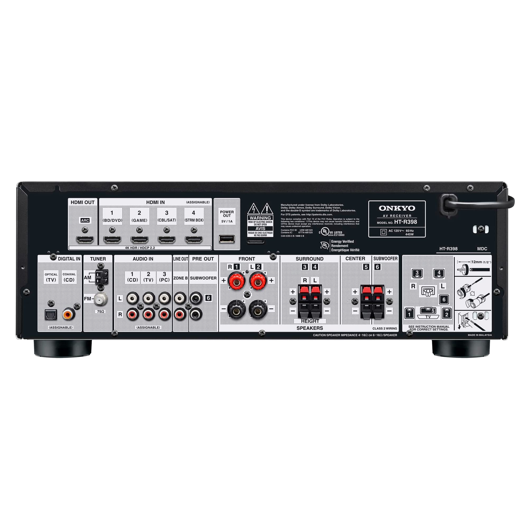 Onkyo HT-S3910 Home Audio Theater Receiver and Speaker Package, Front/Center Speaker, 4 Surround Speakers, Subwoofer and Receiver, 4K Ultra HD (2019 Model) - Image 4
