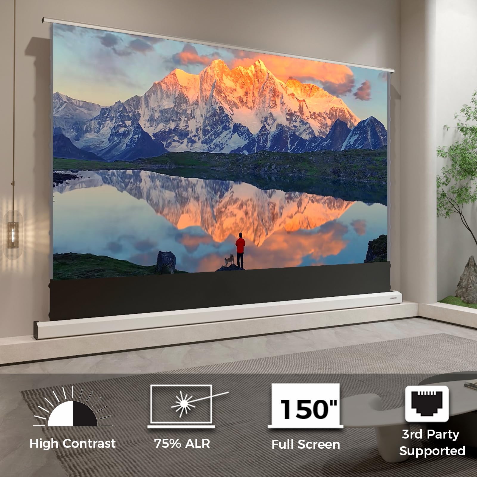 SCREENPRO Tensioned Floor Rising Projector Screen 150 inch, Motorized ALR Projector Screen with Remote, 16:9 Electric Home Theater Screen for 4K Projectors - Image 6