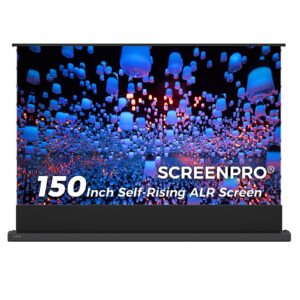 SCREENPRO Tensioned Floor Rising Projector Screen 150 inch, Motorized ALR Projector Screen with Remote, 16:9 Electric Home Theater Screen for 4K Projectors