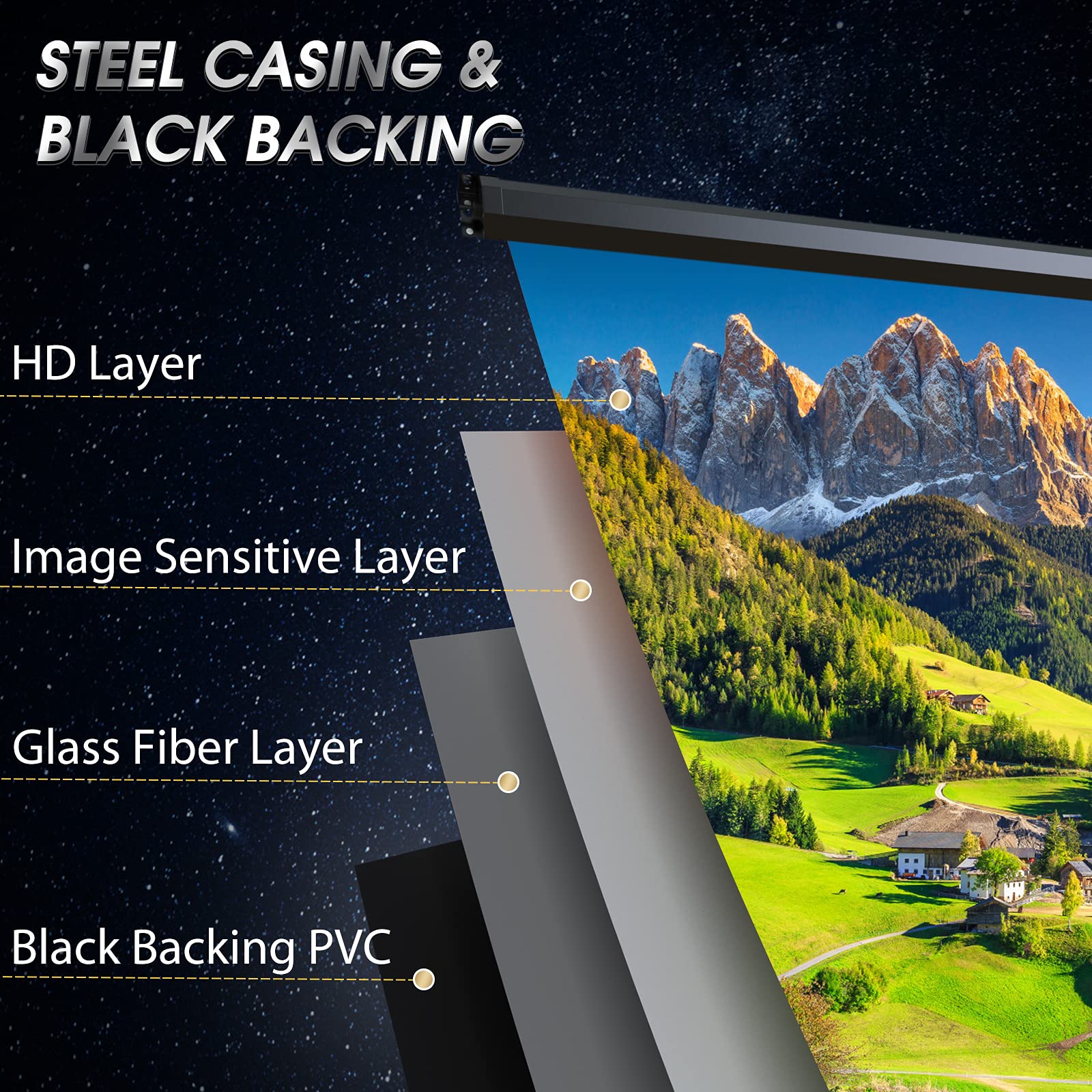 Motorized Projector Screen - Indoor and Outdoor Movies Screen Electric Projector Screen W/Remote Control (120 inch) - Image 4