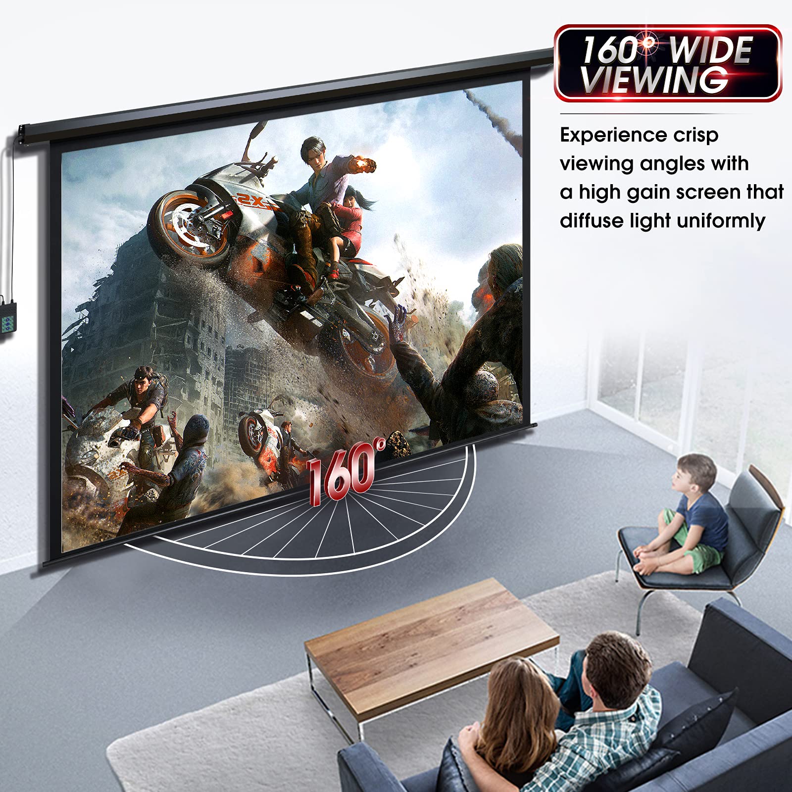 Motorized Projector Screen - Indoor and Outdoor Movies Screen Electric Projector Screen W/Remote Control (120 inch) - Image 3