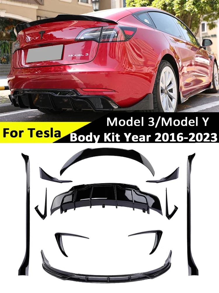 Carbon Fiber Bodykit Rear Spoiler Diffuser Front Lip Bumper Side Skirt Aero Kit Accessories For Tesla Model Y 3 2016-2023 2024