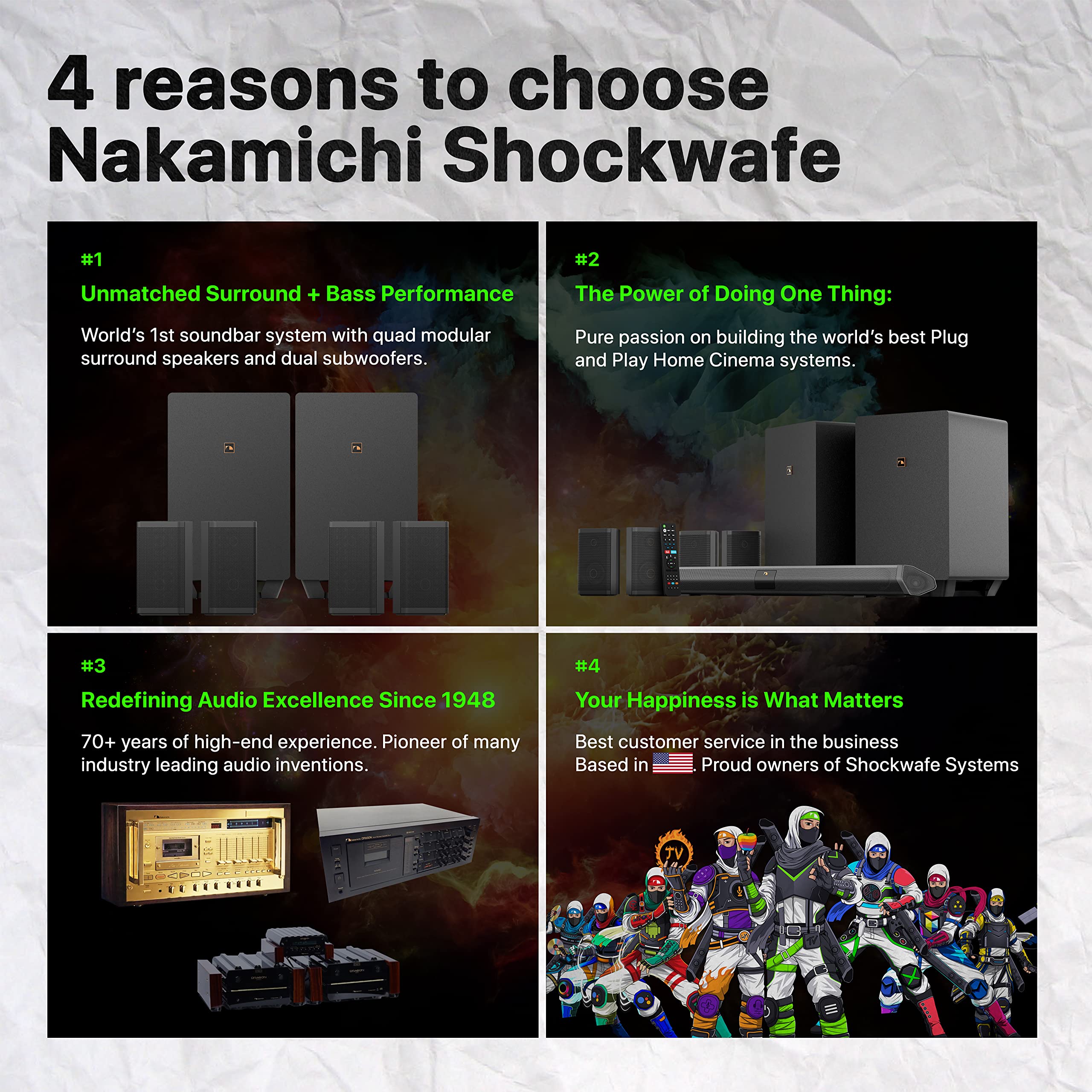 Nakamichi Shockwafe Ultra 9.2.4 Channel Dolby Atmos/DTS:X Soundbar with Dual 10" Subwoofers (Wireless), 4 Rear Surround Effects Speakers, eARC and SSE Max Technology (Flagship) - Image 2