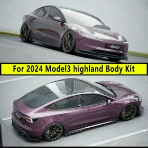 For Tesla 2024 Model3 highland Body Kit Carbon fiber pattern Rear Diffuser Spoiler Front Bumper Lip Side Skirt Car Accessories