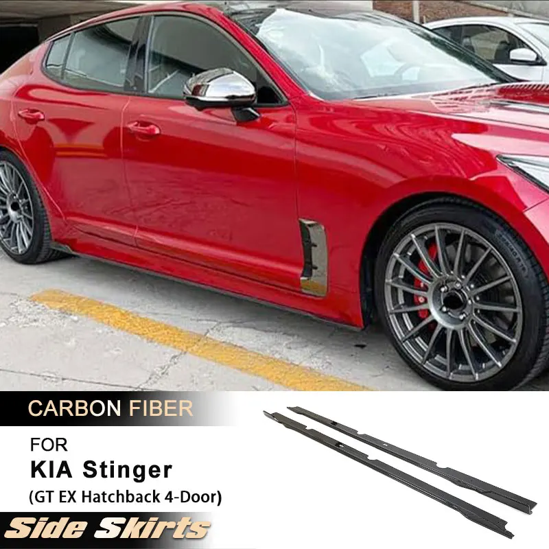 Car Side Skirts for KIA Stinger GT EX Hatchback 4-Door 2018-2023 Side Door Bumper Apron Lip Extensions Body Kits Carbon Fiber