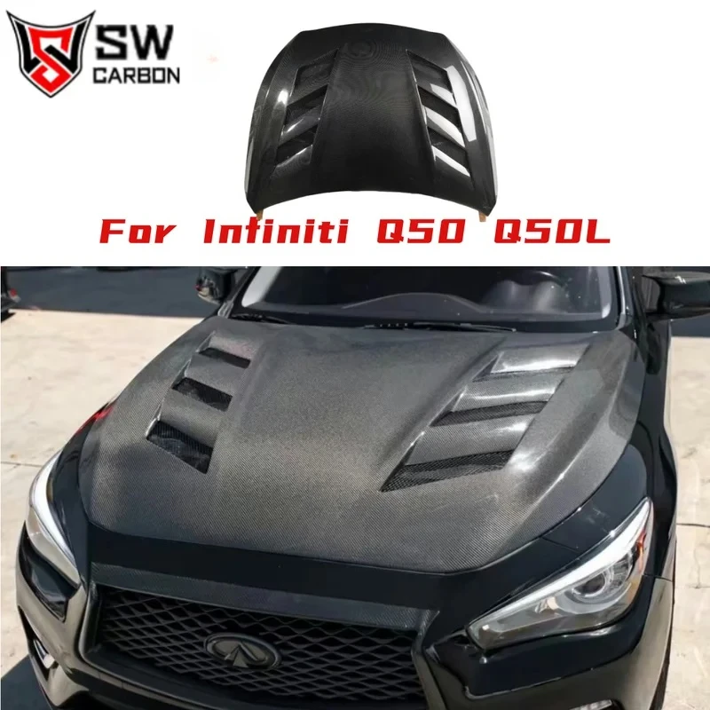 Carbon Fiber Car Hood for Infiniti Q50 Q50L Sport Sedan 4 Door 2014-2022 Front Bumper Hood Bonnet Engine Air Vent Cover Bodykit