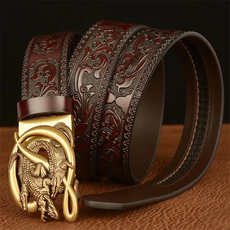 SupSindy Men Genuine Leather Belt Luxury Gold Crocodile Metal Automatic Buckle Cowhide Belts for Men Jeans Waistband Male Strap - Image 5
