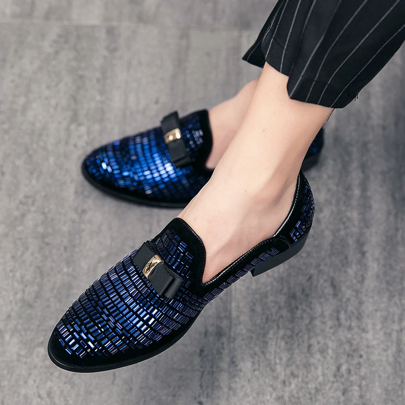 Men Evening formal Dress Rhinestone Shoes Loafers Casual Prom Wedding Party Leather slip on Shoes Men Silver Plus Size 48 - Image 4