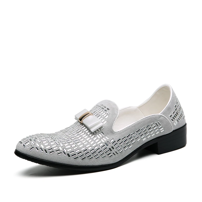 Men Evening formal Dress Rhinestone Shoes Loafers Casual Prom Wedding Party Leather slip on Shoes Men Silver Plus Size 48 - Image 3
