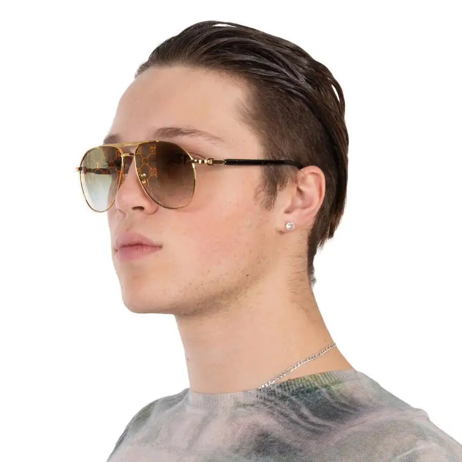Gucci | Green Logo Pilot Men's Sunglasses GG1220S 004 59 - Image 2