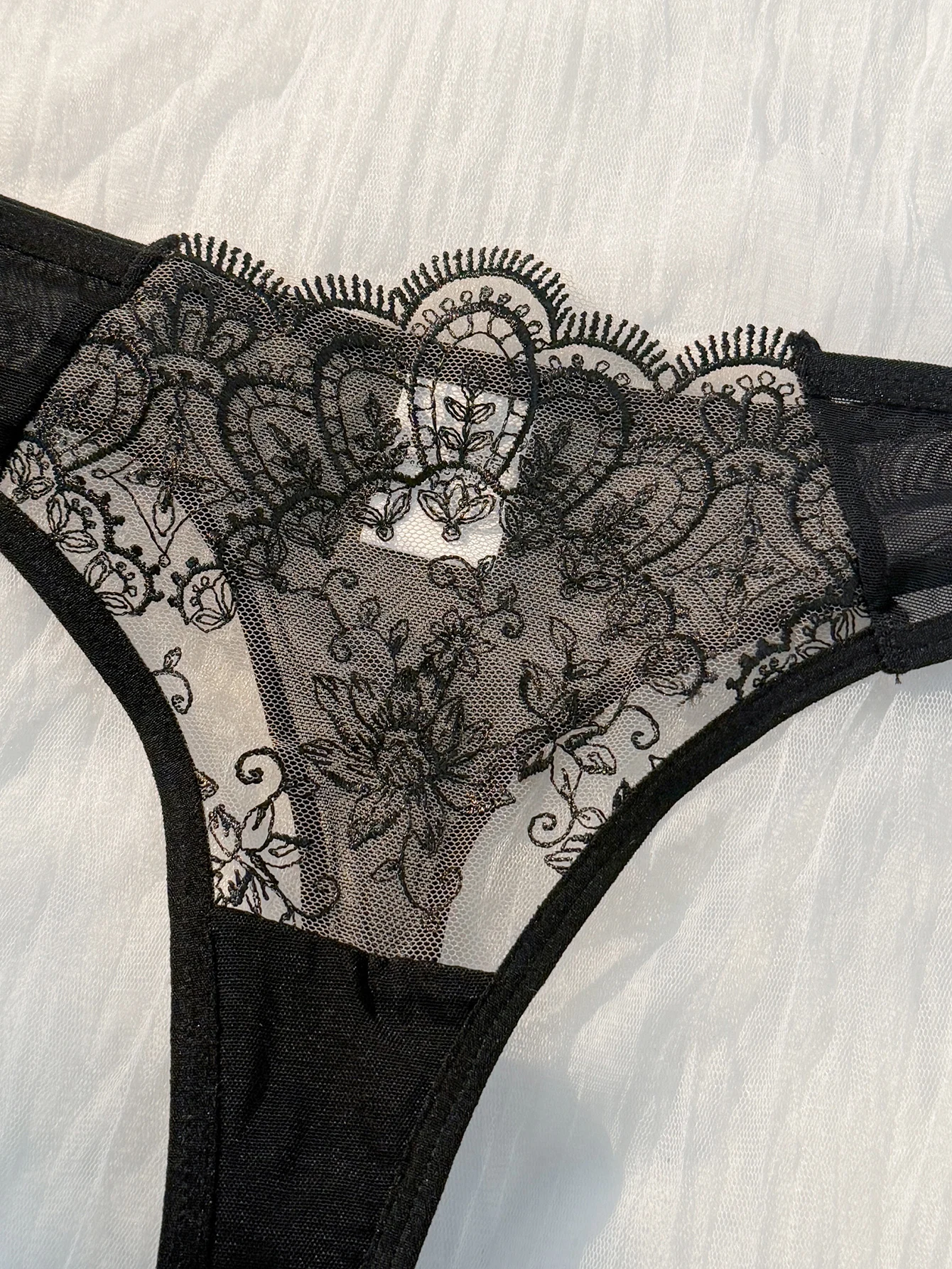 2-piece women's black comfortable lightweight bow semi transparent lingerie set ZA824057 - Image 4
