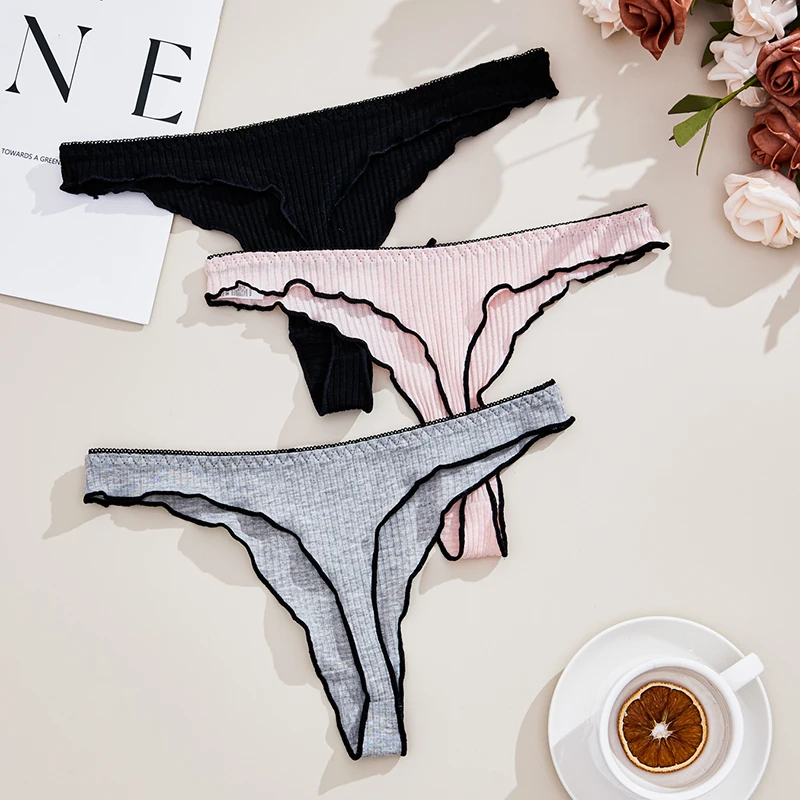 3Pcs Women's Thong Low-rise Panties Solid Color Cotton Lingerie Sexy Thongs Fashion Casual Underwear Comfort Fit Women's Tangas - Image 2