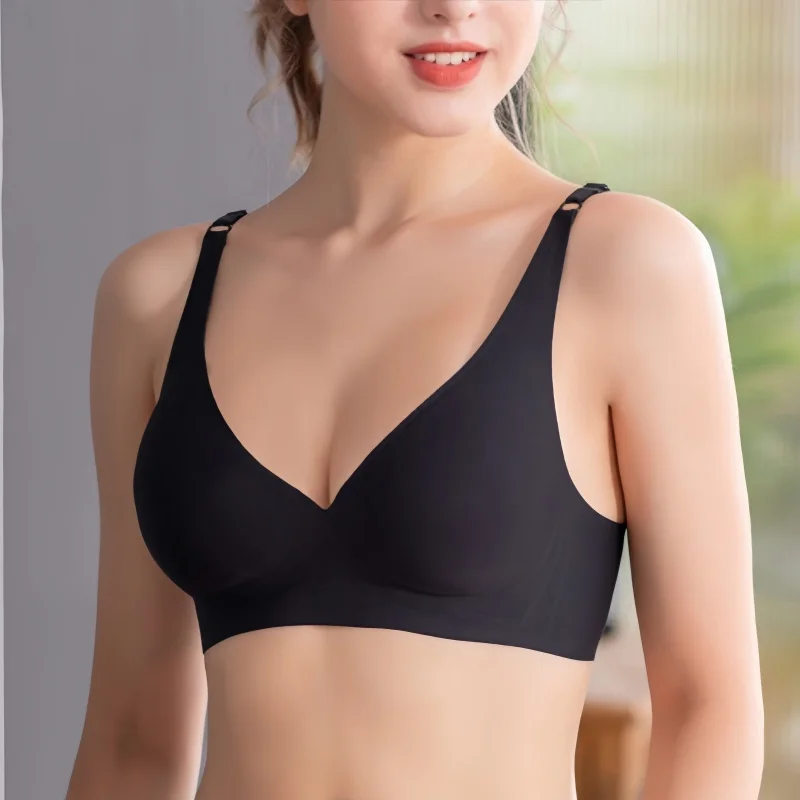 Sexy Seamless Bras For Women Wire Free Push Up Brassiere Deep V-Neck Bralettes Glossy Underwear Female Sexy Lingerie Intimates - Image 2