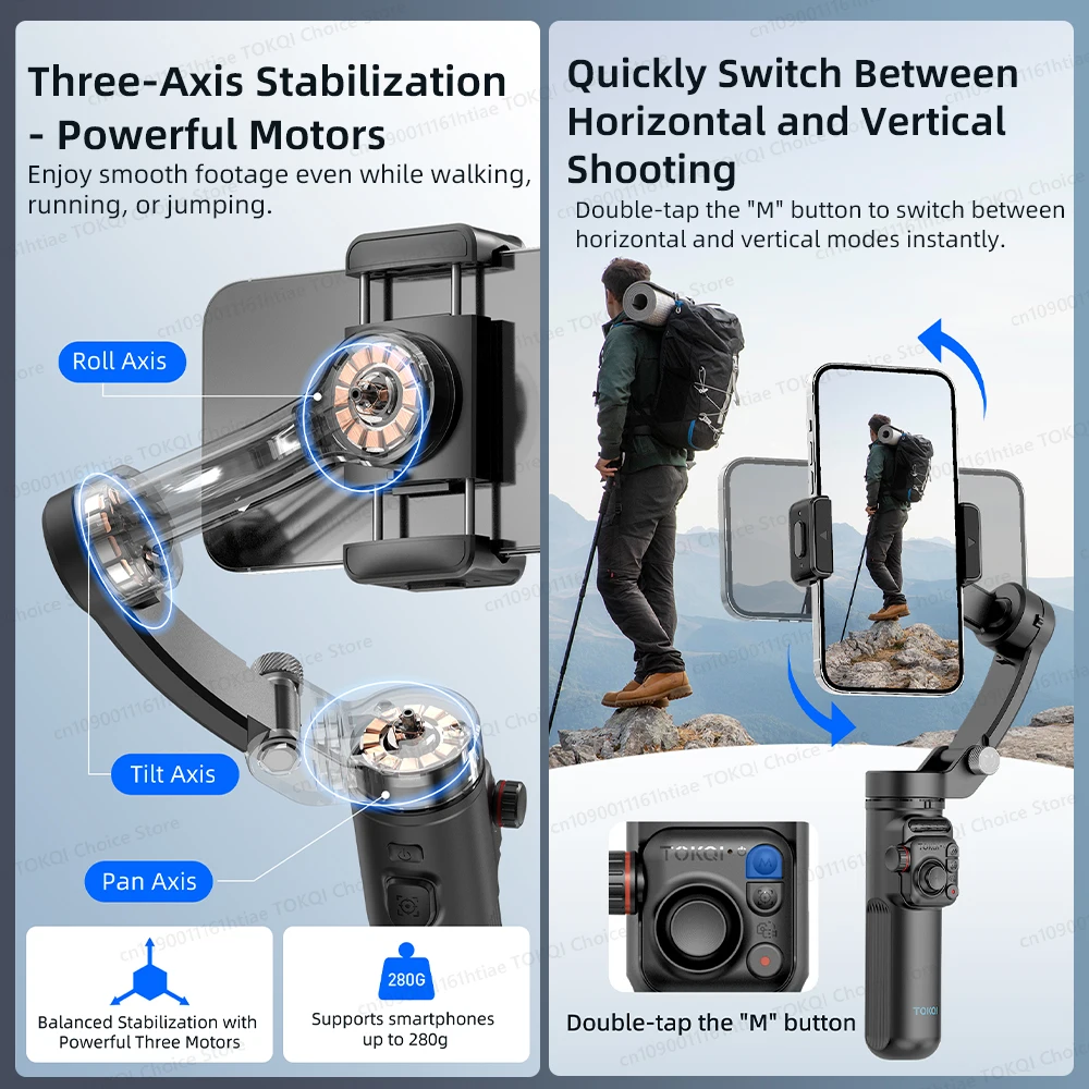 Handheld 3-Axis Gimbal Phone Holder Anti Shake Video Record with Selfie Tripod Stabilizer for Xiaomi iPhone Cellphone Smartphone - Image 2