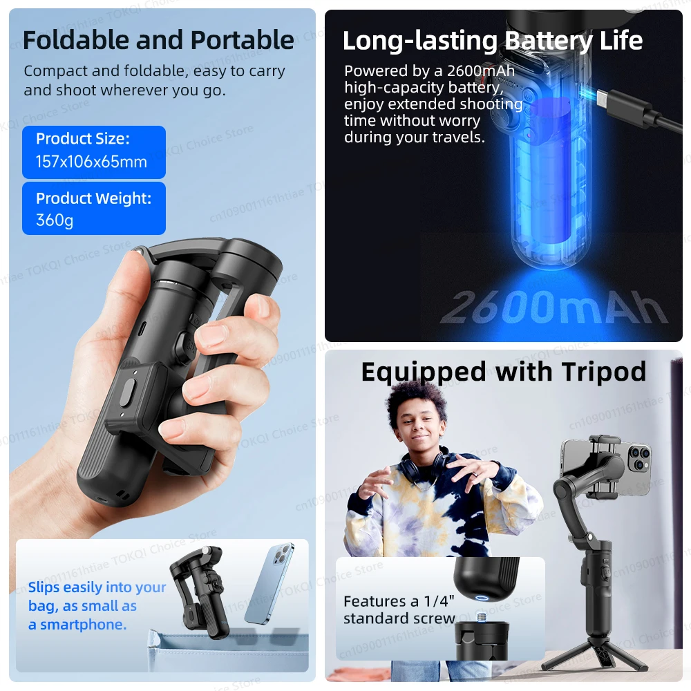 Handheld 3-Axis Gimbal Phone Holder Anti Shake Video Record with Selfie Tripod Stabilizer for Xiaomi iPhone Cellphone Smartphone - Image 5