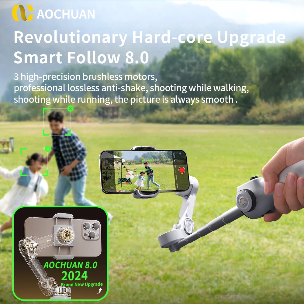 AOCHUAN Smart V8 3-Axis Handheld Gimbal Stabilizer With Extension Rod Tripod Face Tracking for iPhone Android Livestreaming Vlog - Image 4