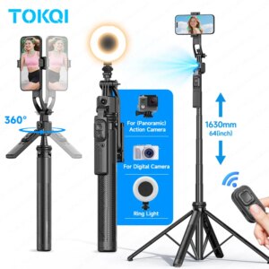TOKQI C17 AI Tracking Gimbal Cellphone Stand Extension Rod Selfie Stick Tripod 360° Auto Rotate for Smartphones Shooting Vlog