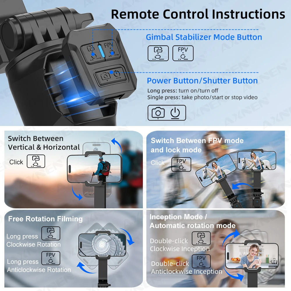 AXNEN HQ2 SERIES Mobile Phone Stabilizer Handheld Gimbal for Smartphone Gopro Action Camera Extension Rod Selfie Stick Tripod - Image 5