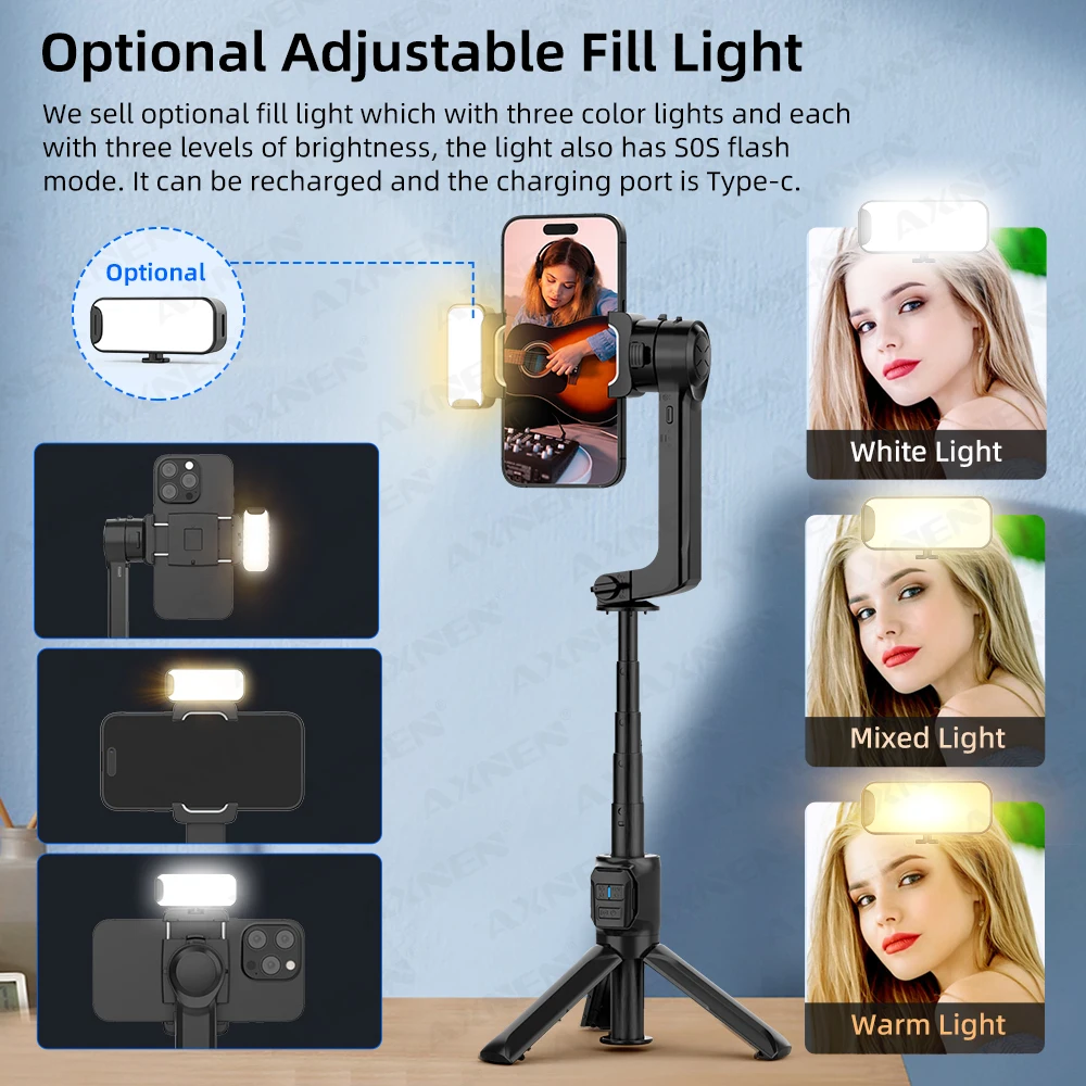 AXNEN HQ2 SERIES Mobile Phone Stabilizer Handheld Gimbal for Smartphone Gopro Action Camera Extension Rod Selfie Stick Tripod - Image 2