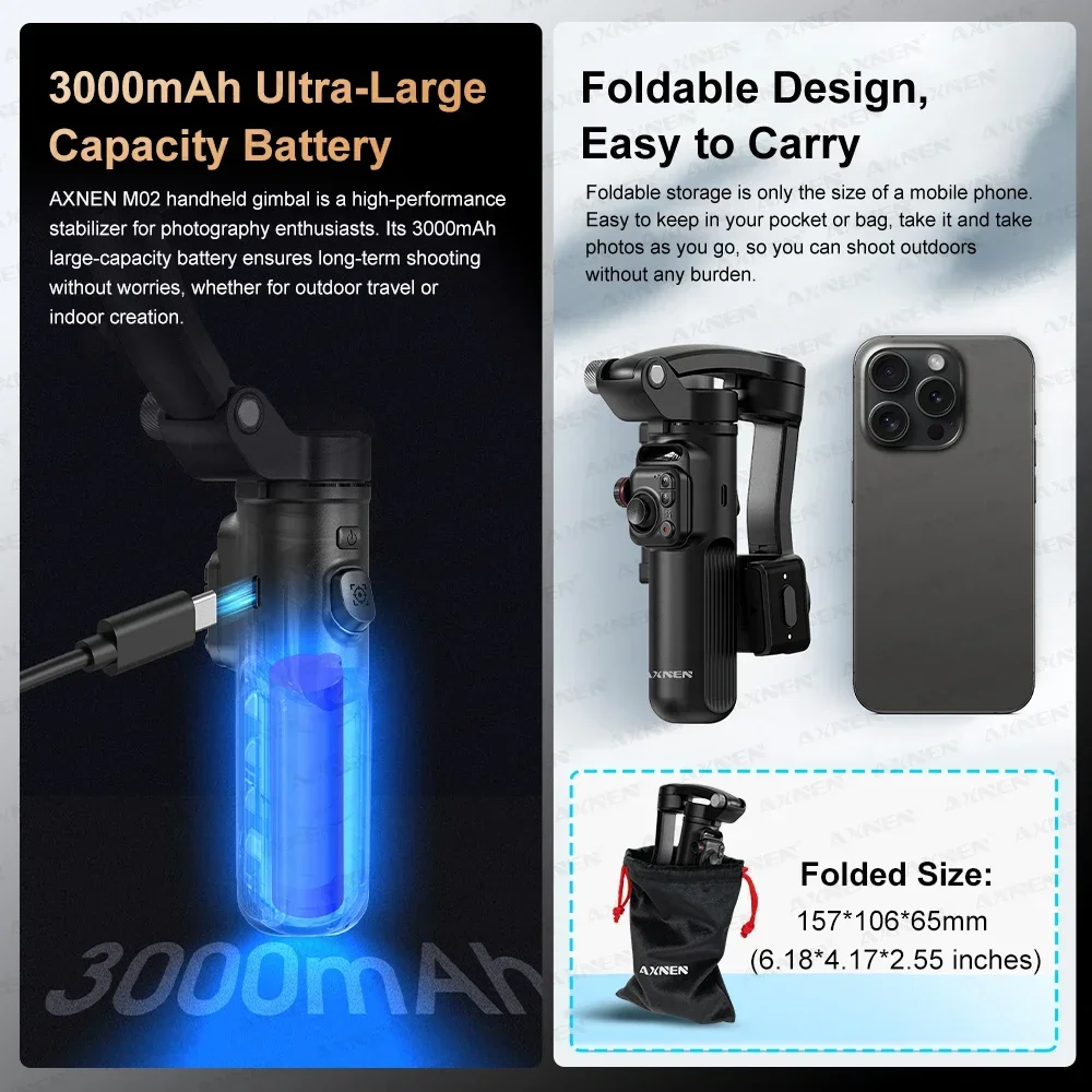 AXNEN M02 Gimbal Smartphone Stabilizer 3-Axis Anti-shake Video Record Handheld Selfie Gimbals for iPhone Android Face Tracking - Image 5
