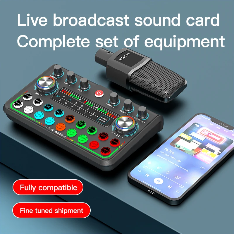 Live Broadcast Sound Card Quipment Podcast Bluetooth Audio Mixer With Microphone Set Device For DJ Game Recording Live Streaming - Image 2