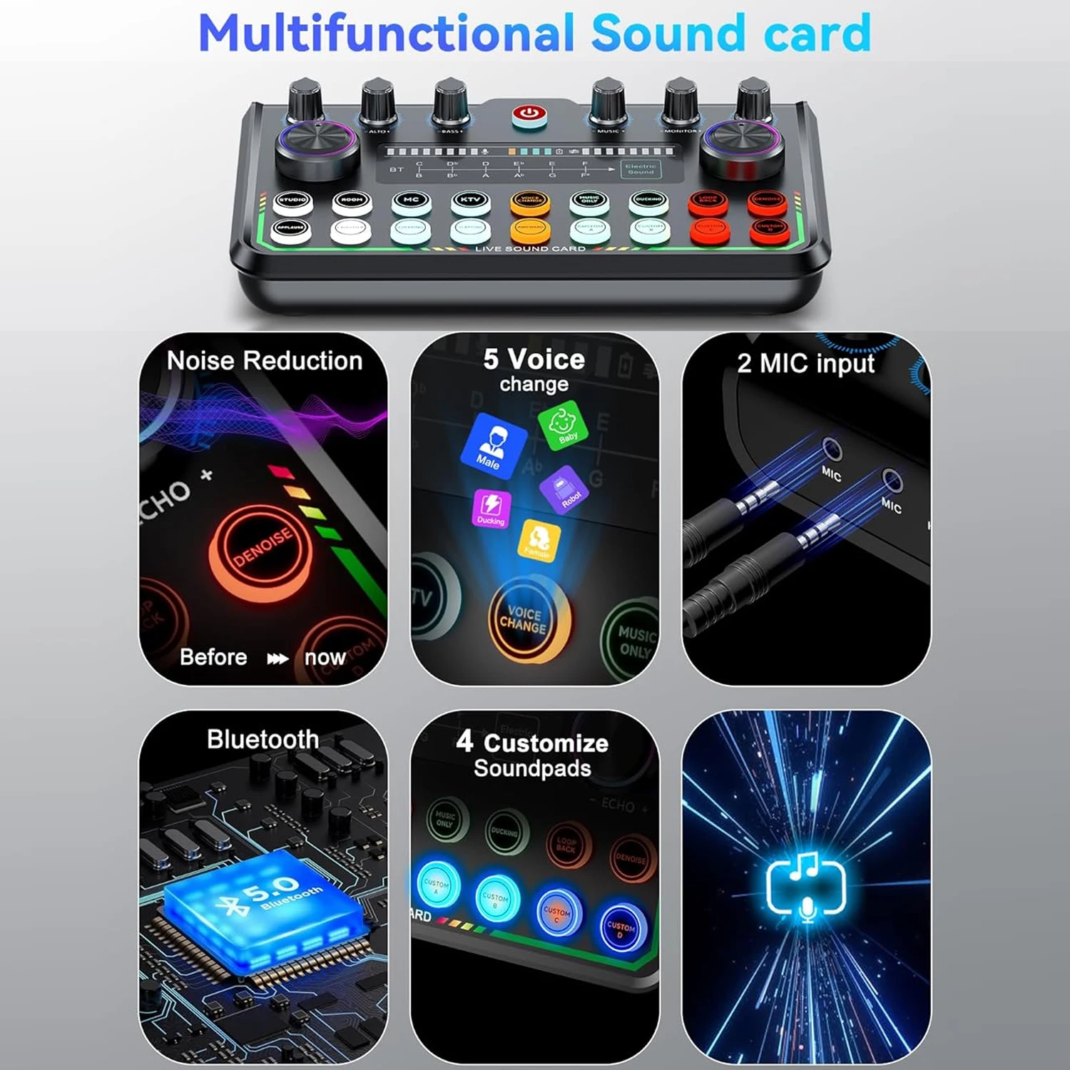 Live Broadcast Sound Card Quipment Podcast Bluetooth Audio Mixer With Microphone Set Device For DJ Game Recording Live Streaming - Image 6