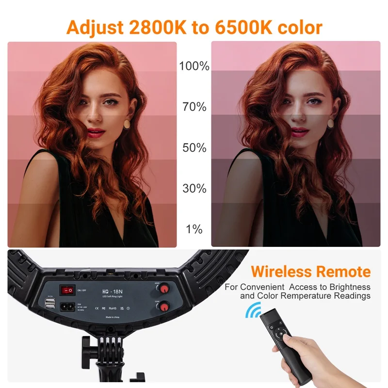 18 inch Ring Light with Tripod Stand 55W 3000-5800K CRI 90 Photo Studio Light for Vlog Video Shooting Makeup Selfie Ring Light - Image 5