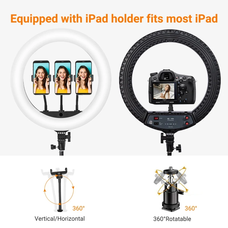 18 inch Ring Light with Tripod Stand 55W 3000-5800K CRI 90 Photo Studio Light for Vlog Video Shooting Makeup Selfie Ring Light - Image 2