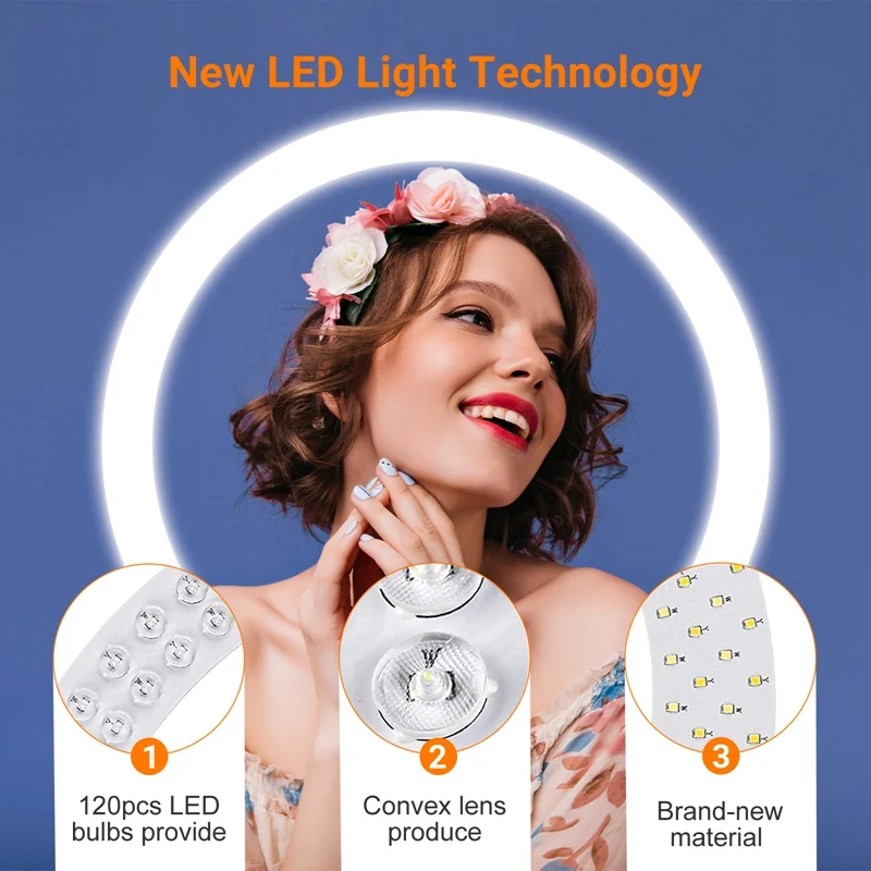 18 inch Ring Light with Tripod Stand 55W 3000-5800K CRI 90 Photo Studio Light for Vlog Video Shooting Makeup Selfie Ring Light - Image 6