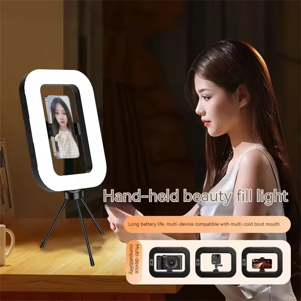 New Handheld Ring LED Rechargeable Fill light Portable Mobile Phone Live Broadcast Photography Desktop Rabbit Cage Selfie Light - Image 2