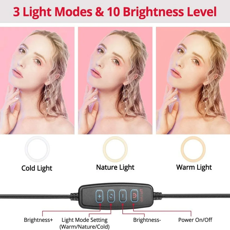 LED Selfie Ring Light Phone Stand With Folding Arm Circle Fill Light Dimmable Tripod Photography RingLight For YouTobe Streaming - Image 2