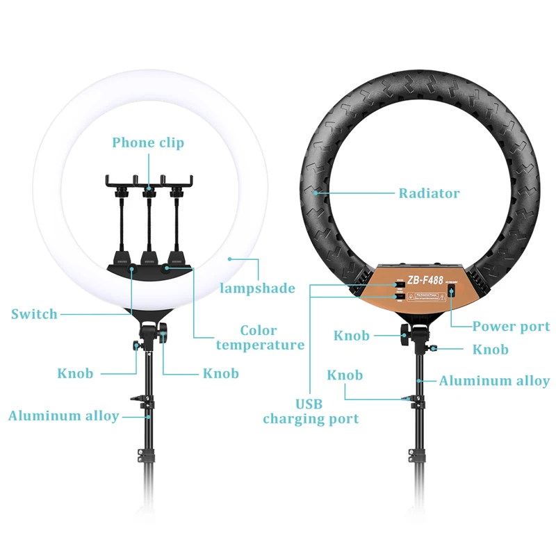 22" LED Light Rings 3200-6500K Color Temperature 0-100% Brightness With 2M Power Cable Lamp For Make Up/Photo Studio Shooting - Image 5