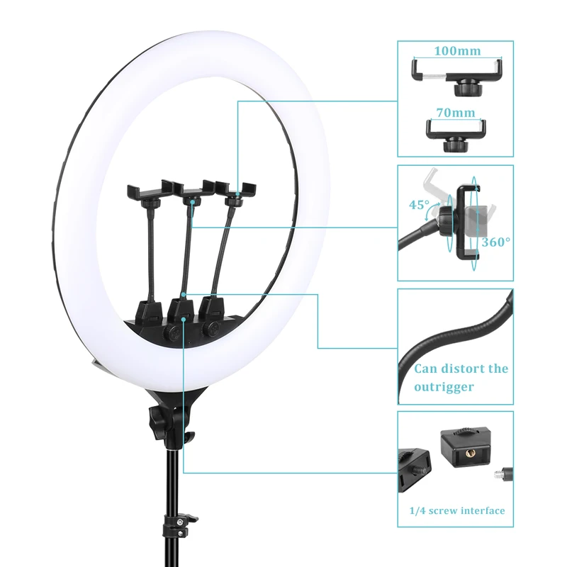 22" LED Light Rings 3200-6500K Color Temperature 0-100% Brightness With 2M Power Cable Lamp For Make Up/Photo Studio Shooting - Image 2