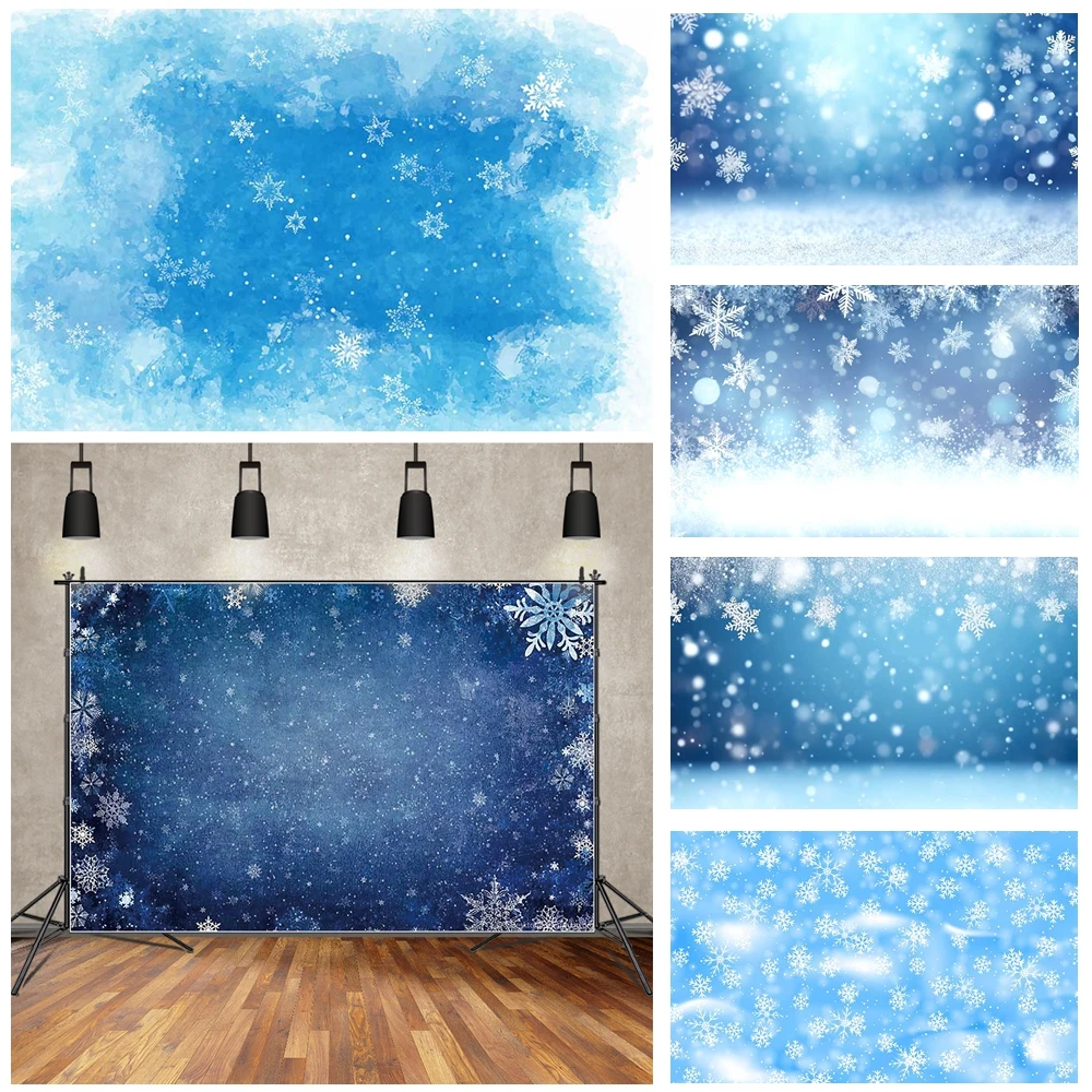 MOON.QG Winter Blue Snowflake Bokeh Backdrops for Photography Photo Background Birthday Decoration Wedding Christmas Home Wall
