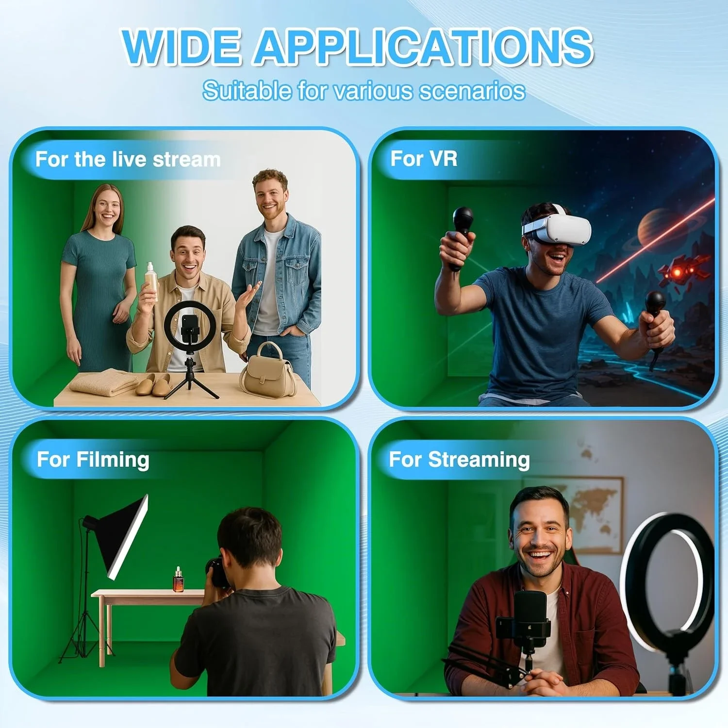 360° Enclosure Backdrop Custom Photography Studio VR Game Video and Live Show Chromakey Green Screen Cube Backdrop Stand - Image 5