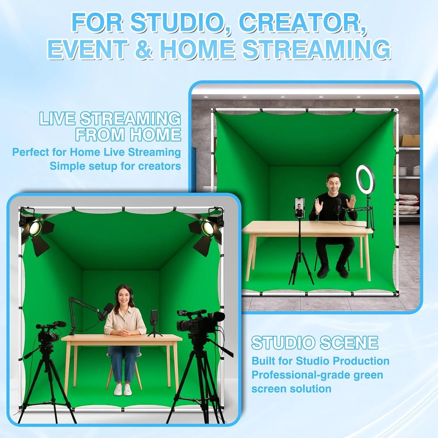 360° Enclosure Backdrop Custom Photography Studio VR Game Video and Live Show Chromakey Green Screen Cube Backdrop Stand - Image 4