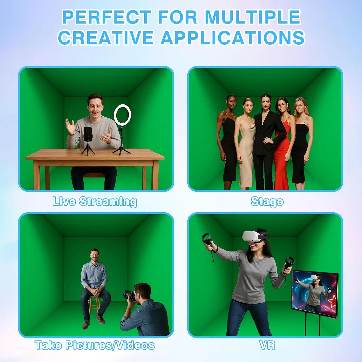 360° Enclosure Backdrop Custom Photography Studio VR Game Video and Live Show Chromakey Green Screen Cube Backdrop Stand - Image 3